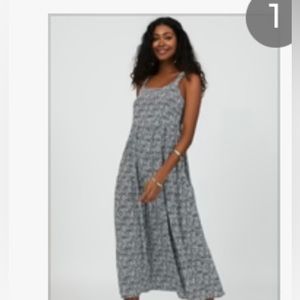 Navy blue and white flowy summer dress midi length